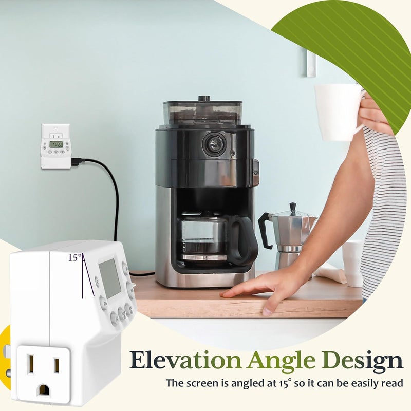 TG Heavy Duty Programmable Plug-in Digital Timer for Electrical Outlets, 7-Day Schedule, Random Mode, Daylight Savings, White - Image 5